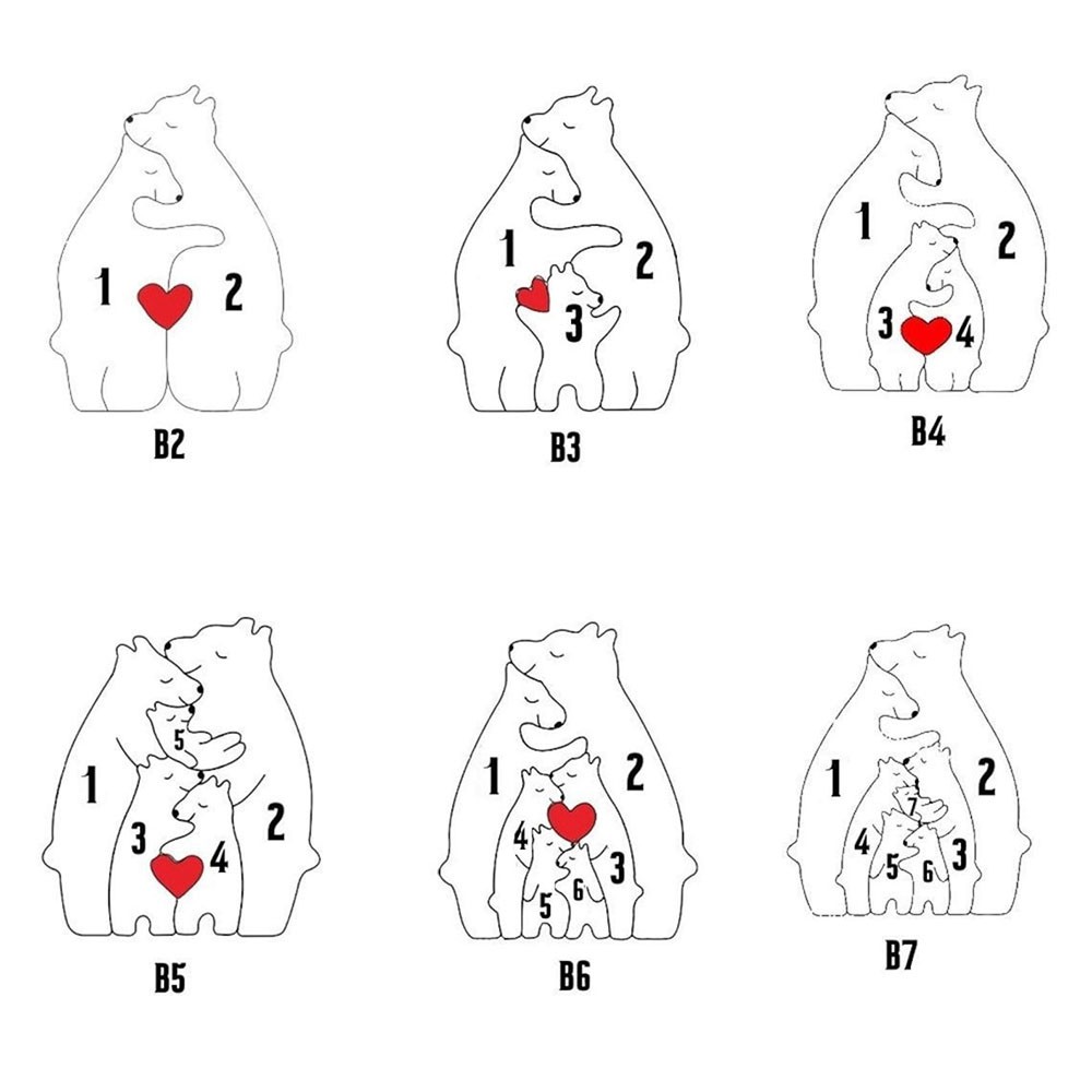 Personalised Wooden Bear Family Name Puzzle with 1-9 Bears Mother's Day