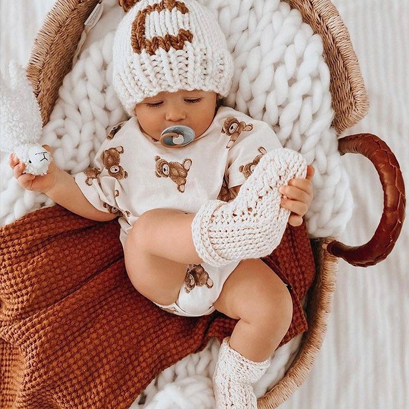 Personalized Newborn Boy Girl Bear Hat with Initials LoveCustom UK