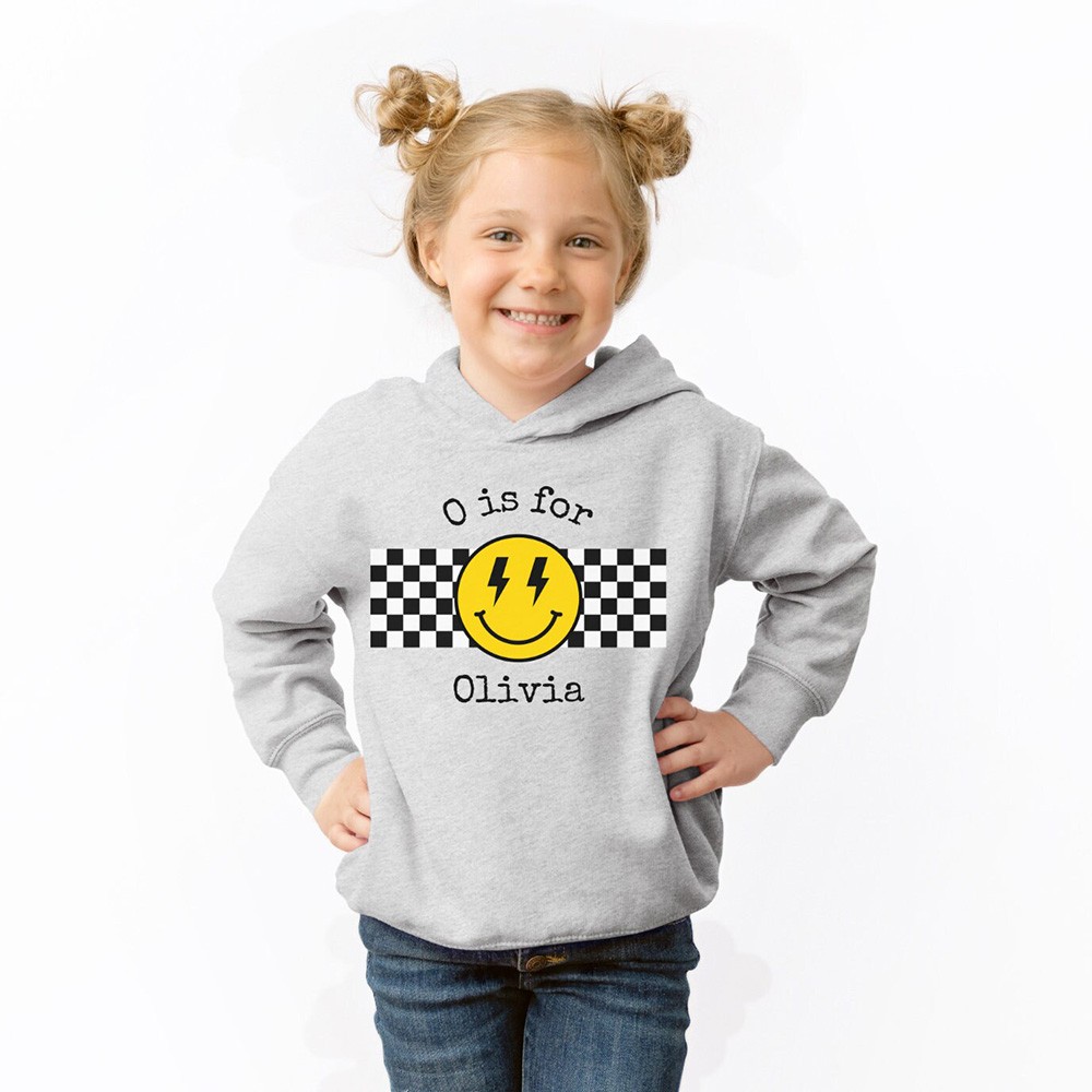 Personalized Toddler Girl Boy Hoodie Custom Name Smiley Face Sweatshirt
