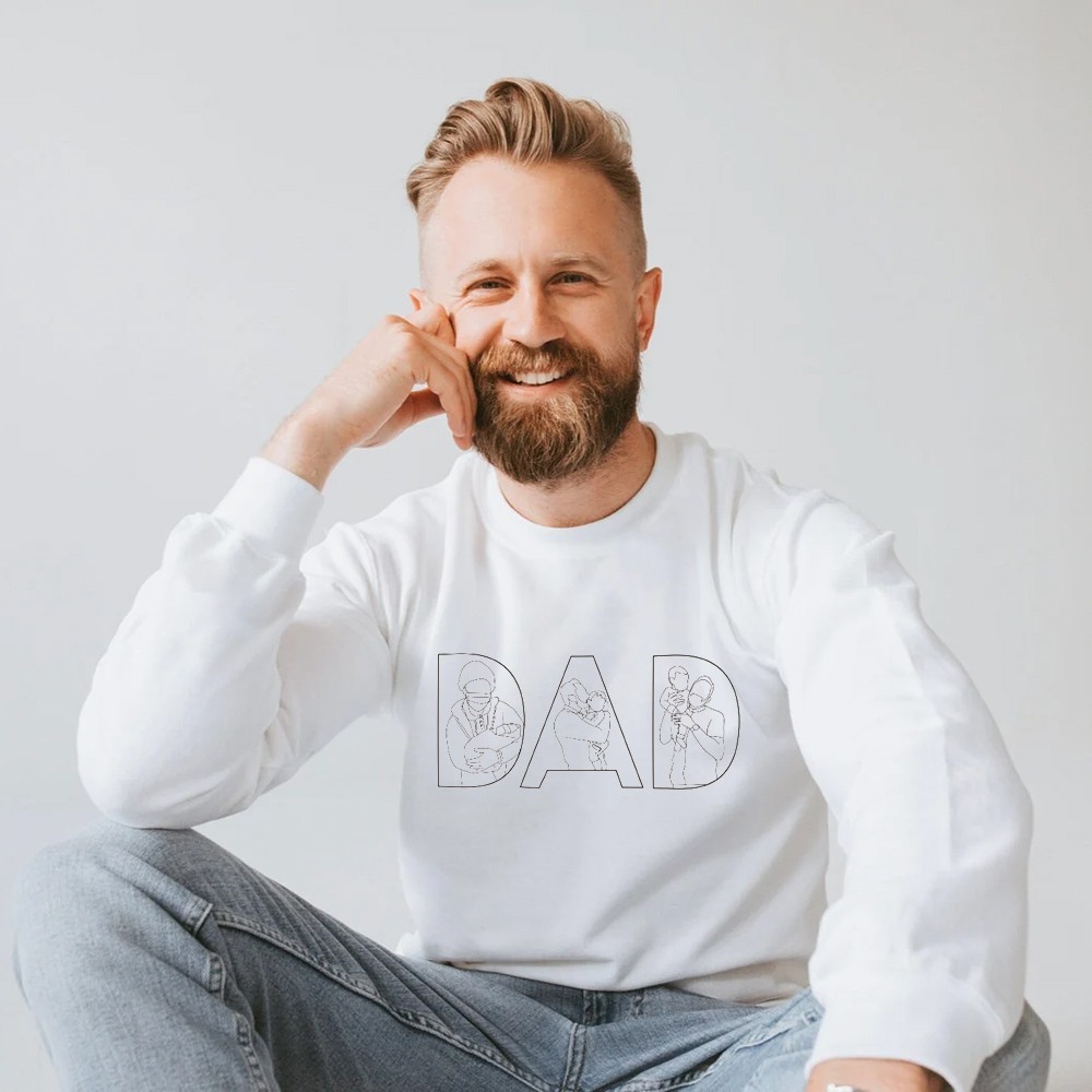 Personalised Embroidered DAD Sweatshirt Hoodie with Custom Portrait Collage for Father s Day Custom Sweatshirt for Dad Christmas Gift LoveCustom UK