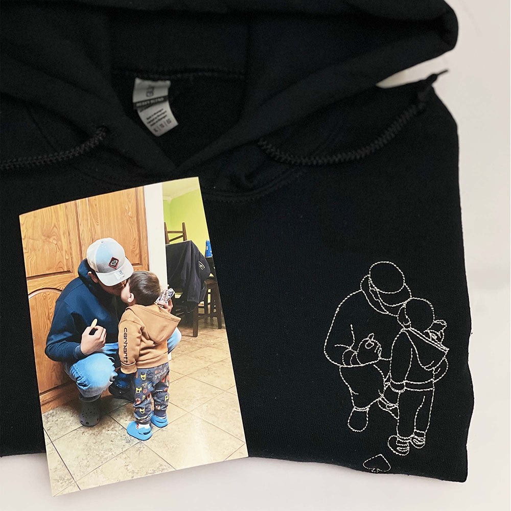 Embroidered Dad Sweatshirt Hoodie with Custom Photo Portrait for Father s Day