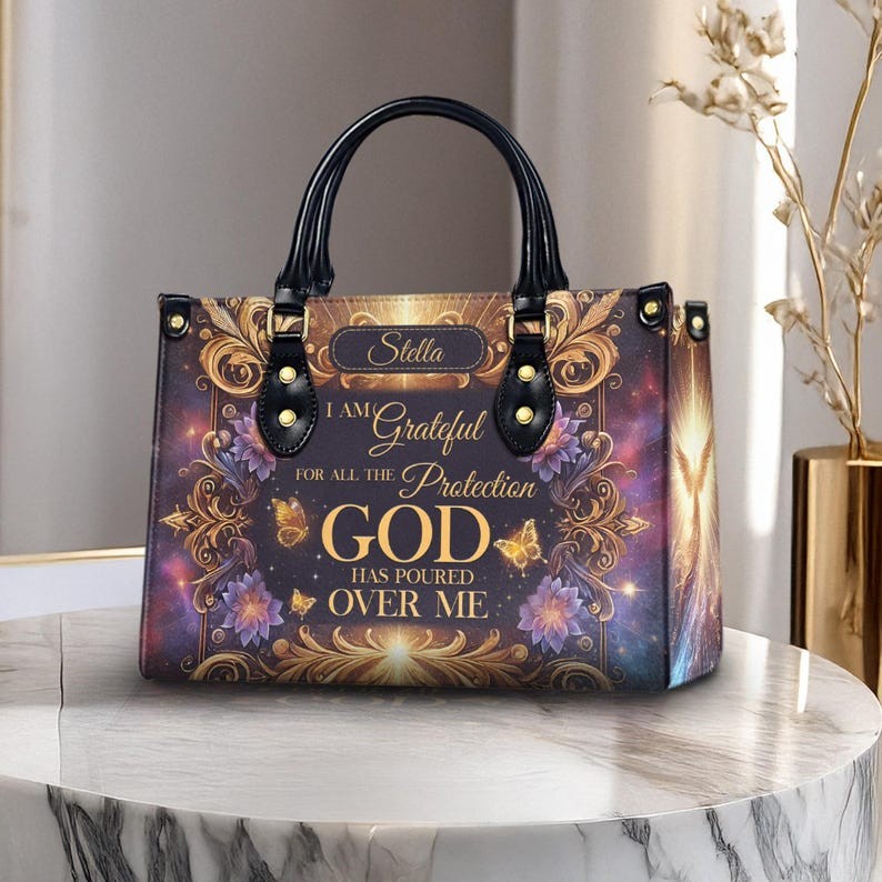 Personalised Christian Leather God Protection Bag Religious Gift for Women