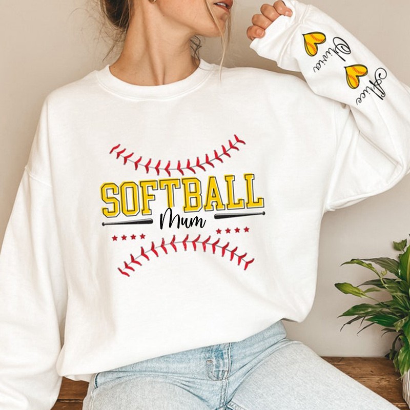 Personalised Softball Mum With Child Name Sweatshirt Softball Season Mum Gift