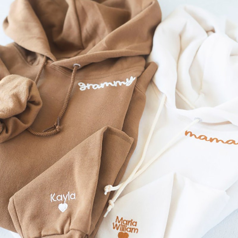 Embroidered Mom mama Grandmother Hoodie with Kids Names 