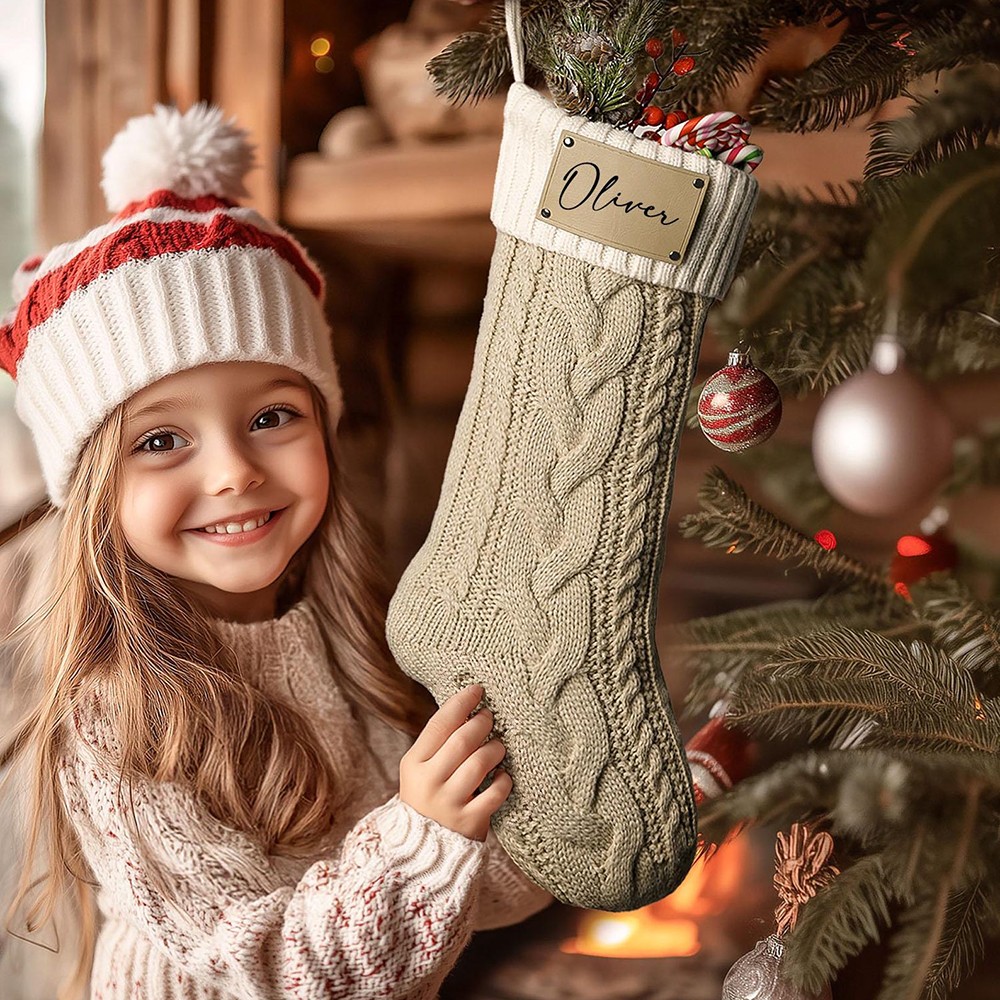 Personalised Leather Patch Christmas Stockings Engraved Stocking With Name