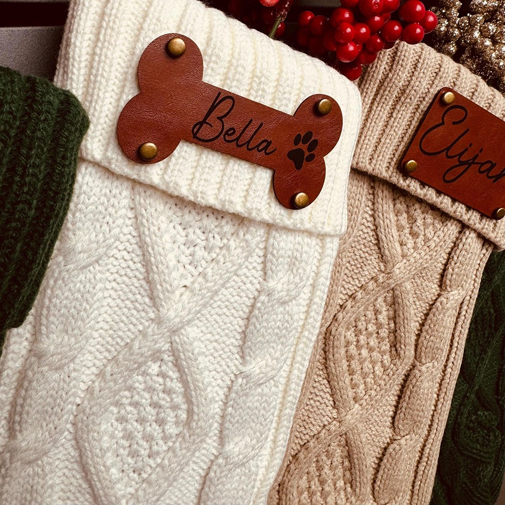 Personalised Leather Patch Christmas Stockings Engraved Stocking With Name