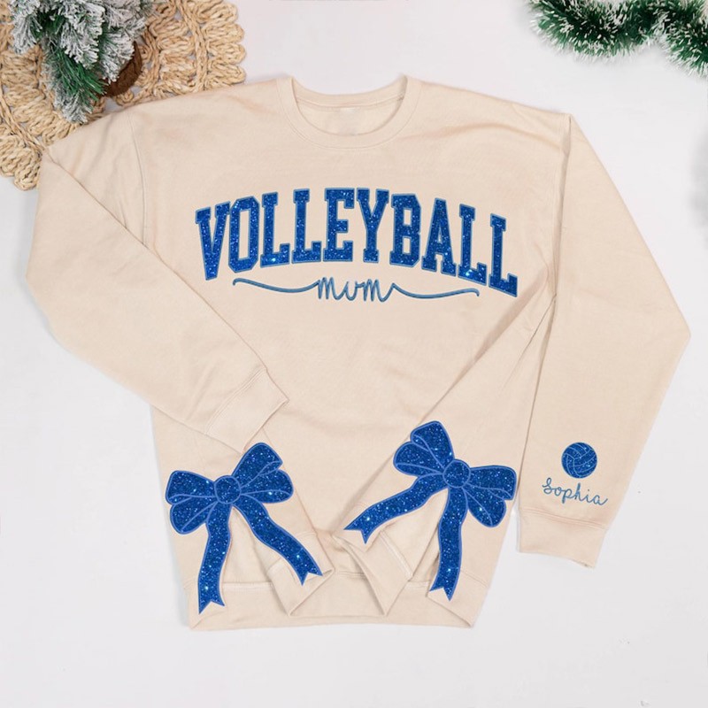 Personalised Embroidered  Volleyball Mum Side Bow Cut-Out Sweatshirt With Glitter