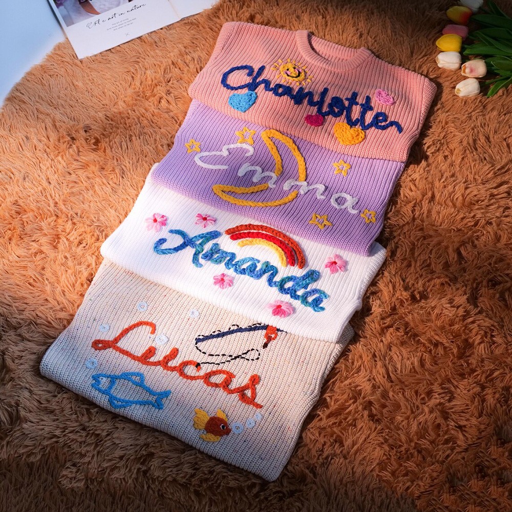 Bespoke Hand-Embroidered Baby Name Sweater