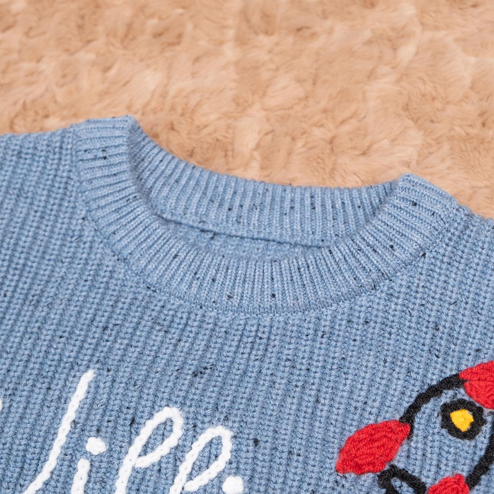 Personalized Baby Sweater Hand Embroidered Baby Name Sweater with Rocket