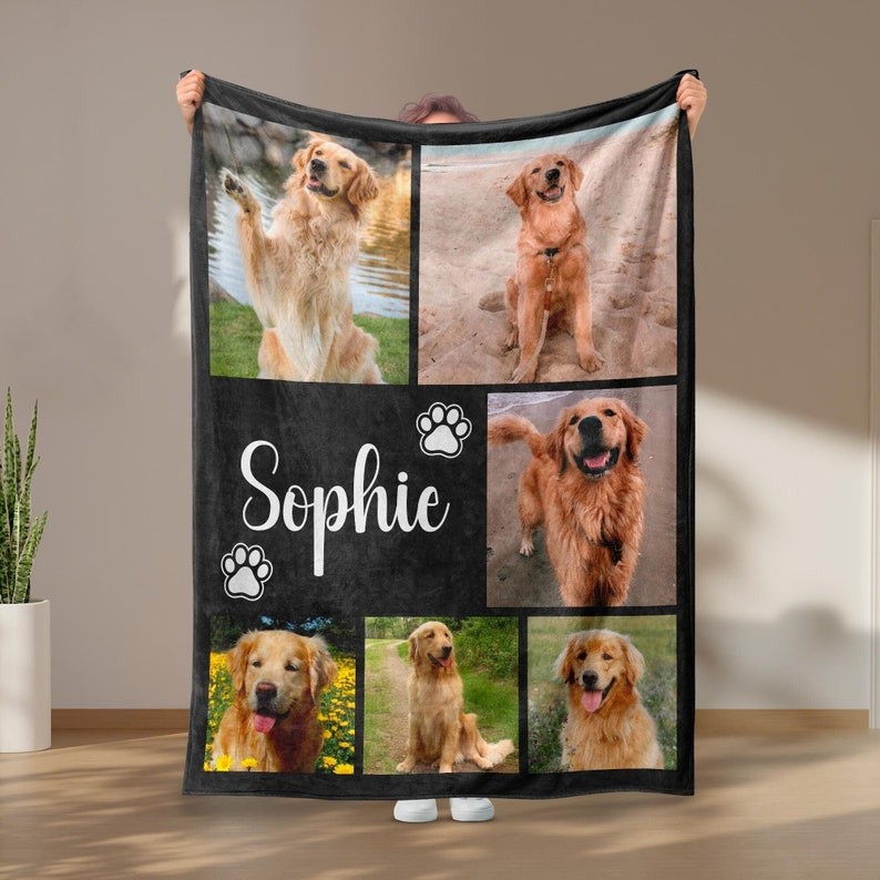 Customised Name Photo Blanket Collage Dog Cat Picture Bedding Blanket With Text