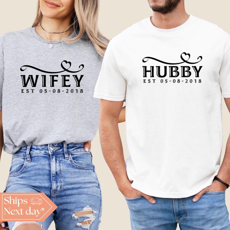 Personalised Hubby Wifey Matching Couple Shirt Valentine's Day Gift