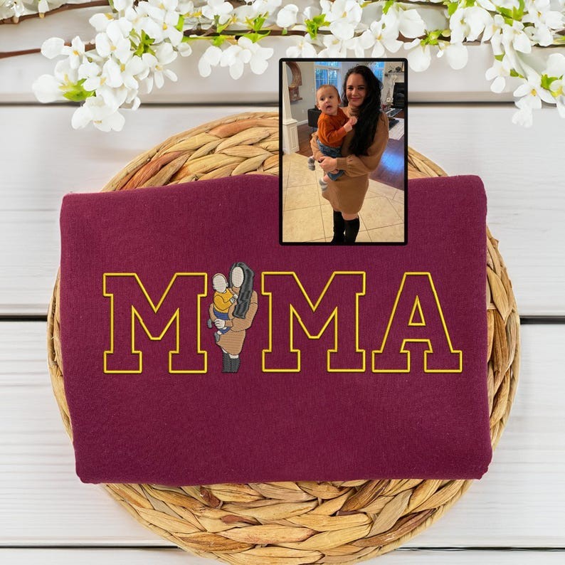 Personalised Embroidered Mama and Kids Portrait Hoodie Gift For Mum