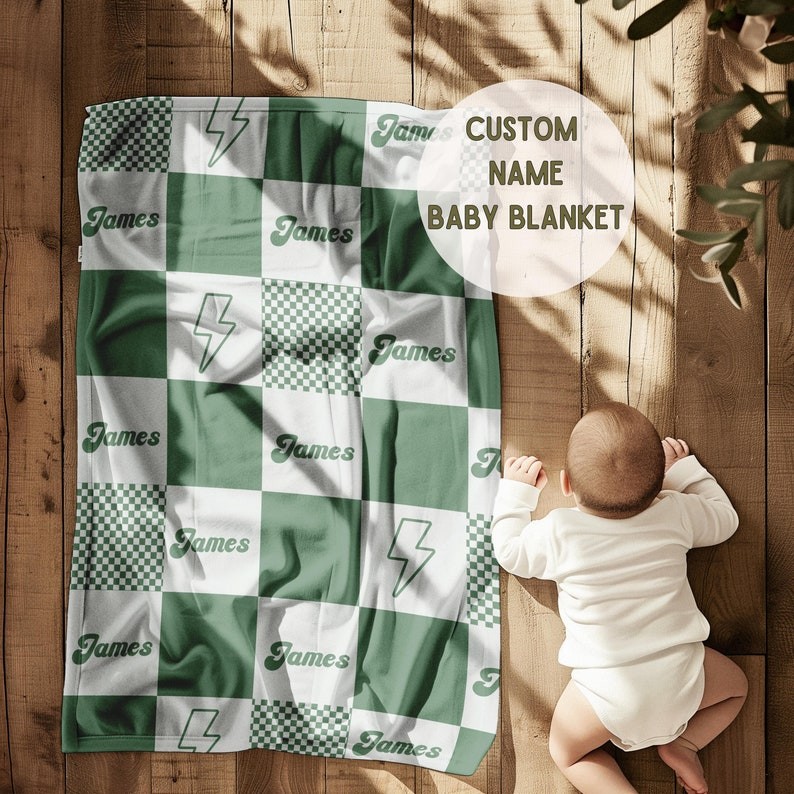 Personalised Baby Checkered Blanket Custom Baby Gift