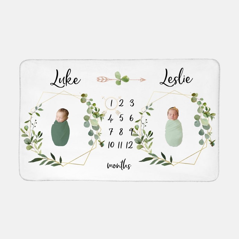 Personalised Baby Gender Neutral Twin Milestone Blanket Great Gift for Birthday