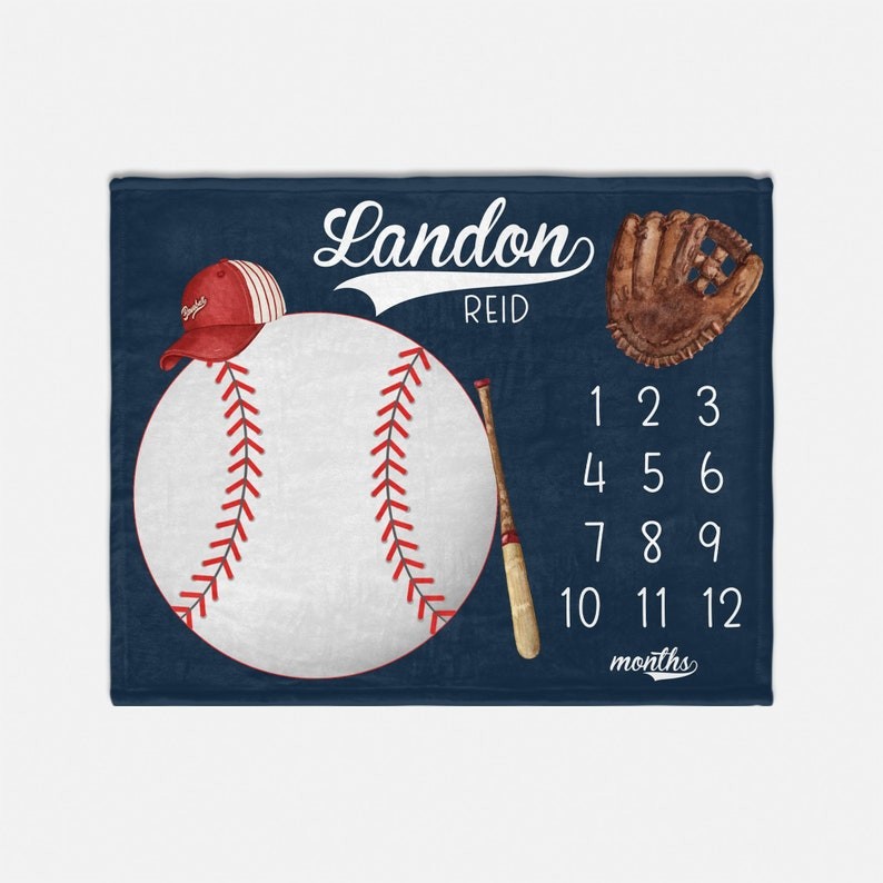 Personalised Baby Baseball Milestone Blanket Newborn Toddler Gift