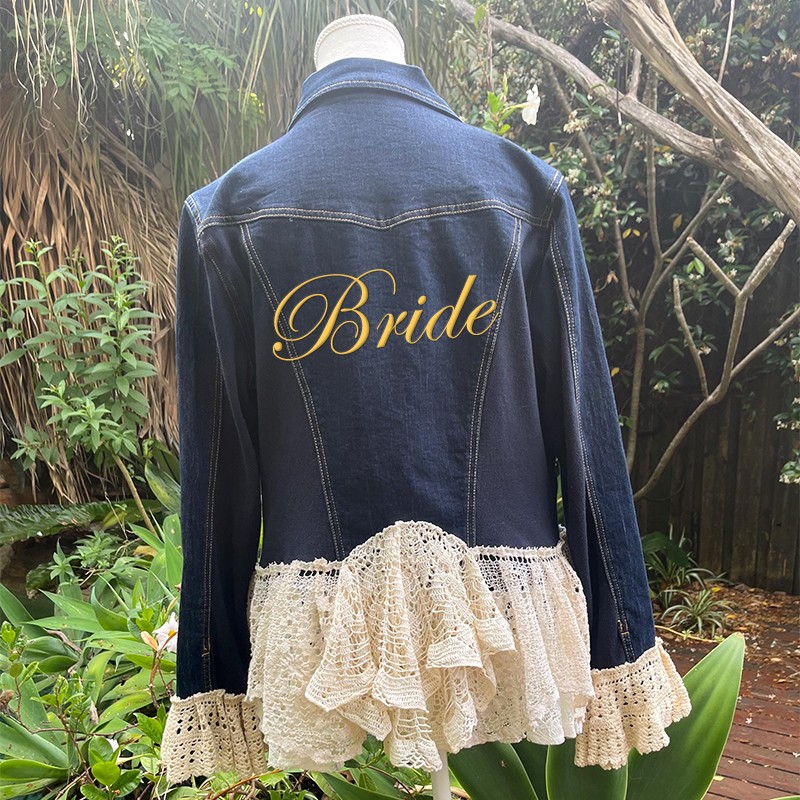 Personalised Bohemian Shabby Chic Denim Jersey Jacket Artsy Bridal Gift