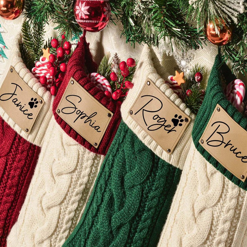 Personalised Leather Patch Christmas Stockings Engraved Stocking With Name