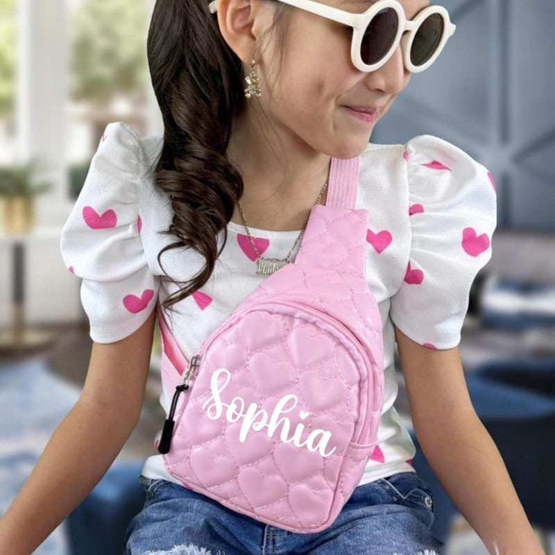 Personalised Quilted Sling Bag for Kid Toddler Crossbody Hearts Bag