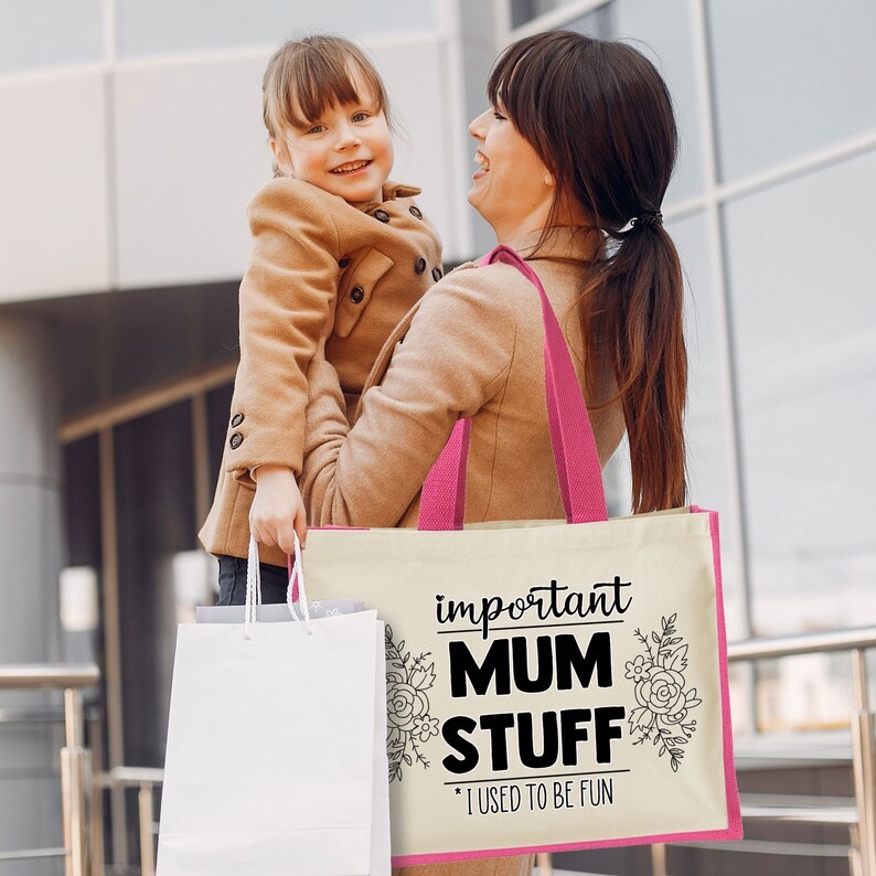Personalised Important Mum Stuff Quote Tote Bag Large Shopper Day Out Bag