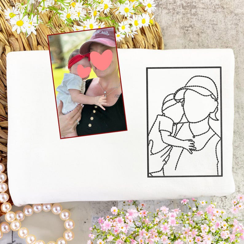 Custom Mum Portrait From Photo Hoodie Embroidered Sweatshirt