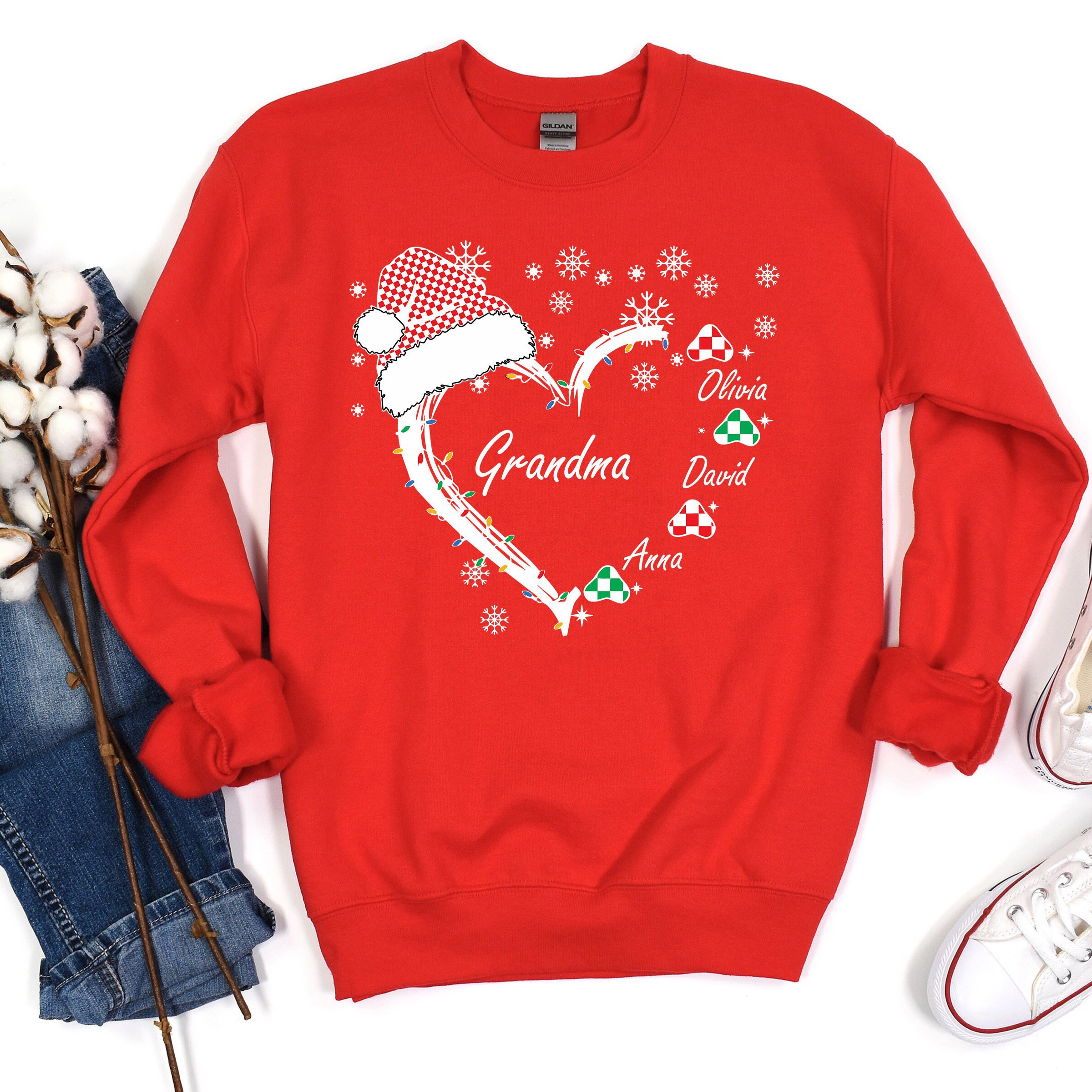 Grandma Heart Shirt, Personalized Christmas Family Tee