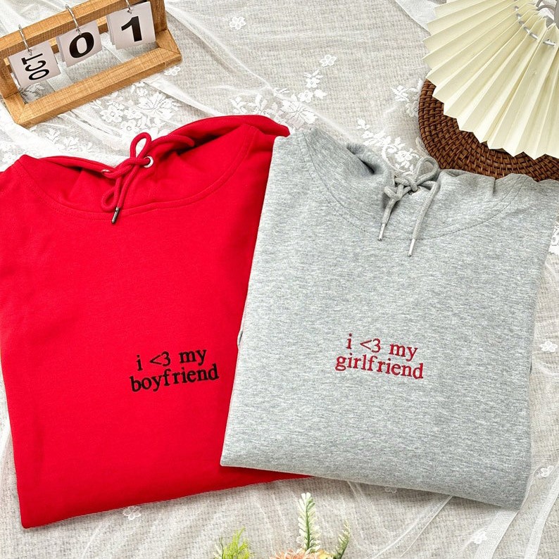 Custom Embroidered i love my girlfriend Couple Matching Hoodies Christmas Gift LoveCustom UK