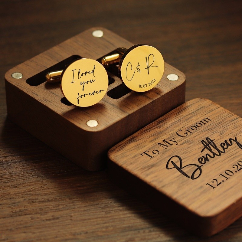 Personalised Cufflinks Tie Clip Box Engraved Groomsmen Cufflinks Wedding Gift