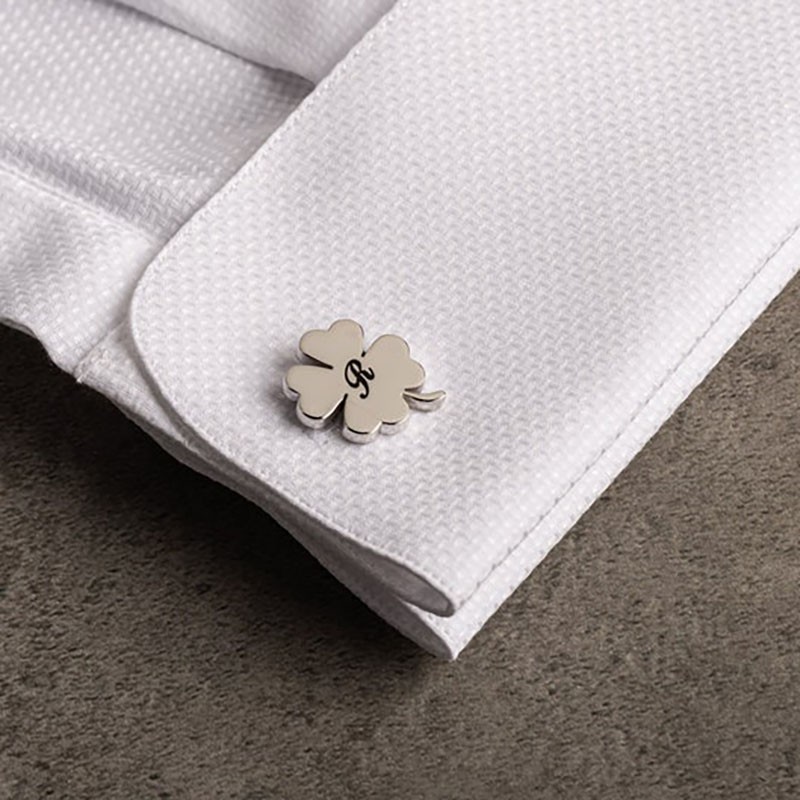 Personalised Four Leaf Clover Cufflinks Engraved Initial Cufflinks