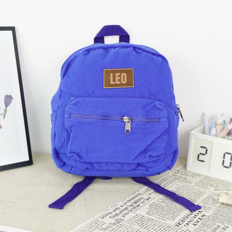 Personalised Leather Patch Canvas Backpack Fashion Backpack for Boys and Girls