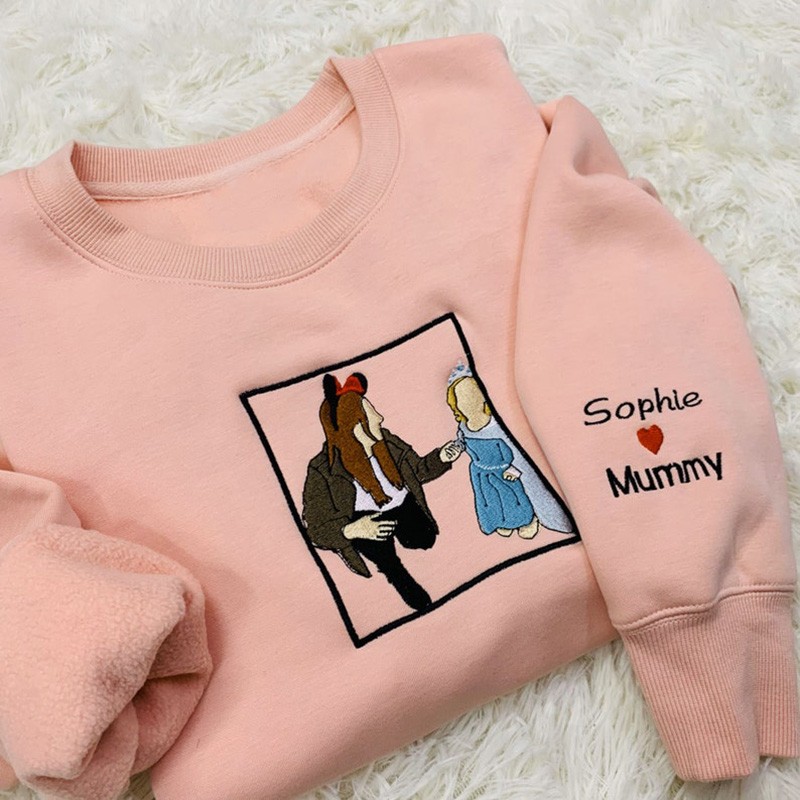 Custom Embroidered Portrait Sweatshirt From Your Photo Gift For Mummy