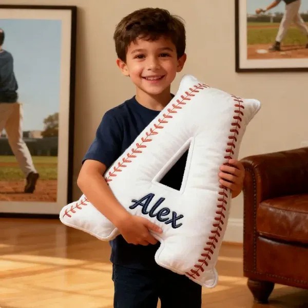 Personalised Baseball Letter Shaped Pillow with Name Sports Fans Xmas Gift for Kids