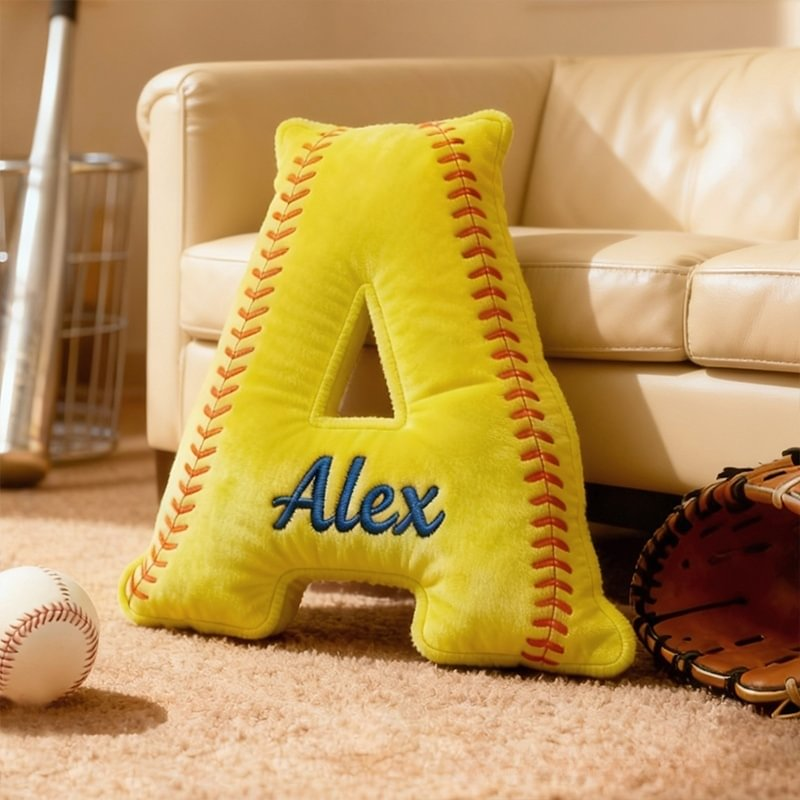 Personalised Softball Themed Letter Shaped Pillow with Name Sports Fans Xmas Gift for Kids