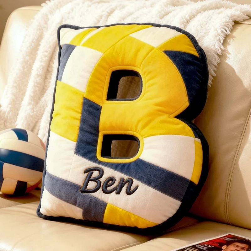 Personalised Volleyball Letter Shaped Pillow with Custom Name and Bold Design for Sports Fans Kids Xmas Gift