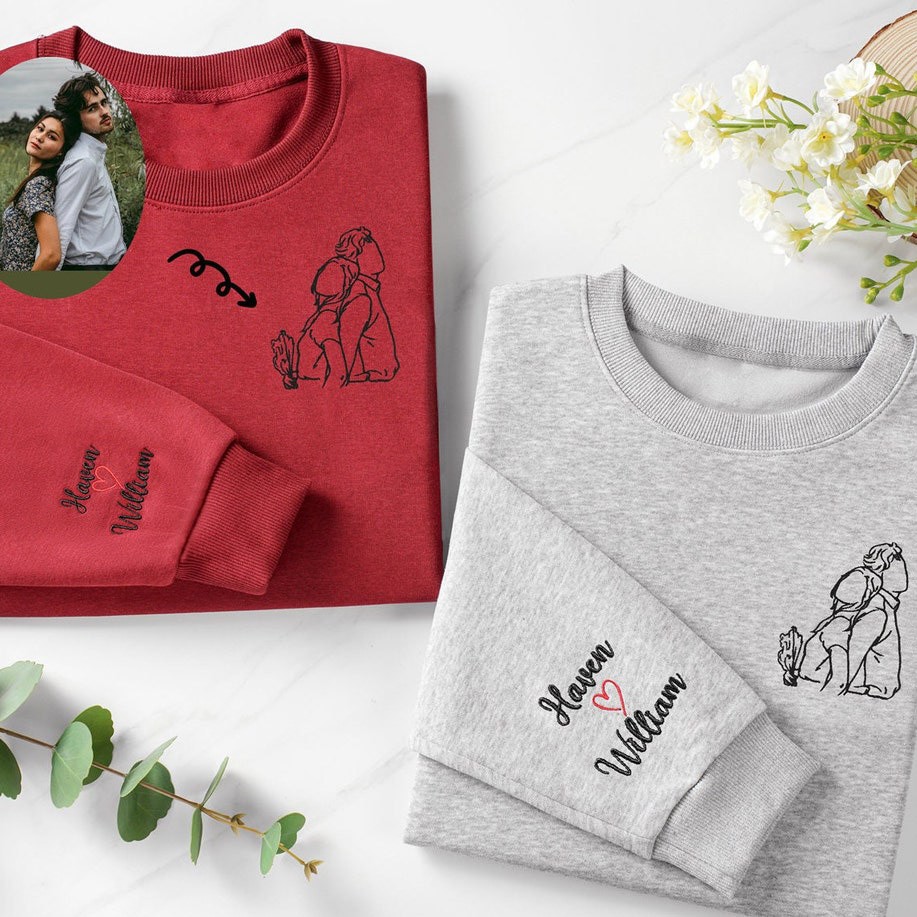 Custom Couple Embroidered Animated Art Drawing Valentine's Day gift