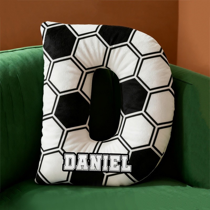 Personalised Soccer Letter Shaped Pillow with Name Sports Fans Xmas Gift for Kids