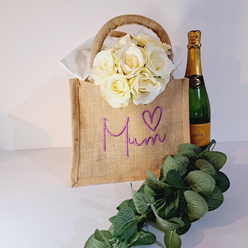 Personalised Embroidered Mother's Day Jute Bag Canvas Bag