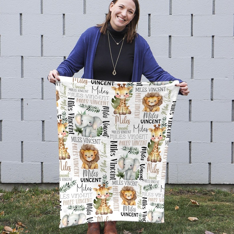 Personalized Animal Baby Name Blanket – Perfect for Baby Showers & Christmas Gifts