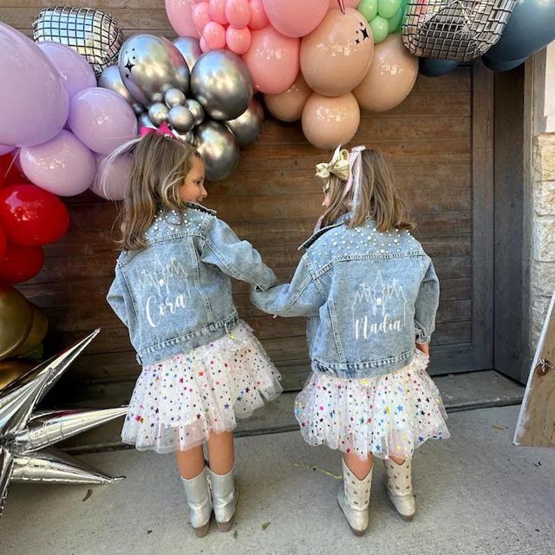 Personalised Blue Pearl Kid's Denim Jacket Theme Park Design Kids Jean Jacket Gift