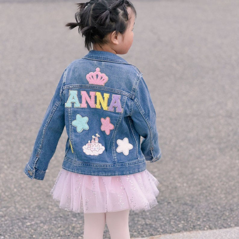 Personalised Kids Chenille Letter Patch Jean Jacket Boys Patch Jacket Gift