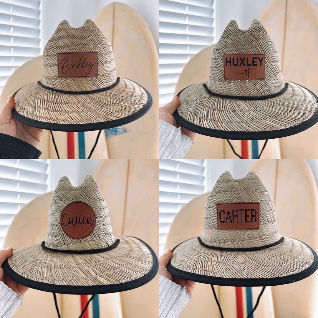 Personalised Leather Name Patch Straw Hat Sun Hat Gift for Toddler Child Adult Personalised Hat LoveCustom UK