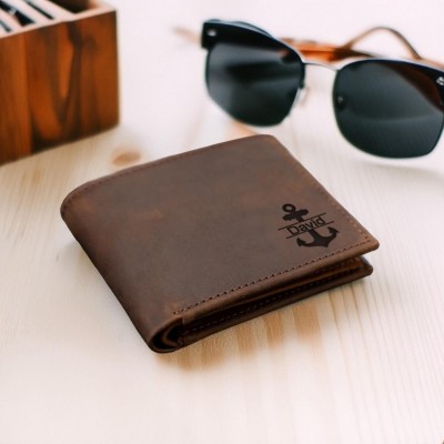 Personalised Engraved Crew Leather Wallet Gift for Him Groomsman Gift