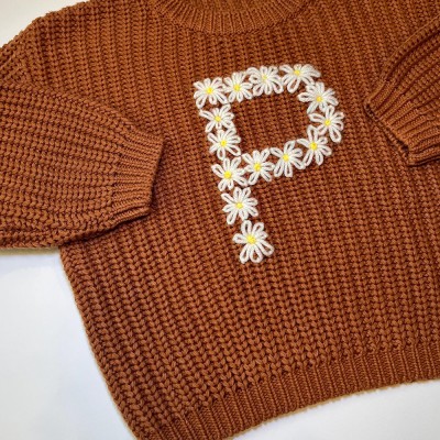 Personalized Initial Embroidered Knit Sweater Gift For Baby and Kids