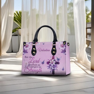 Personalised Christian Leather Handbag The Lord Stood With Me Faith Tote Bag