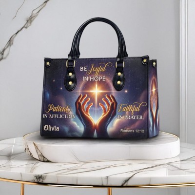 Personalised Christian Leather Romans 12:12 Bible Verse Purse Faith Bag for Mum
