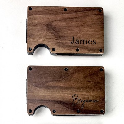 Personalised Engraved Slim Wood Wallet with RFID Groomsmen Gift