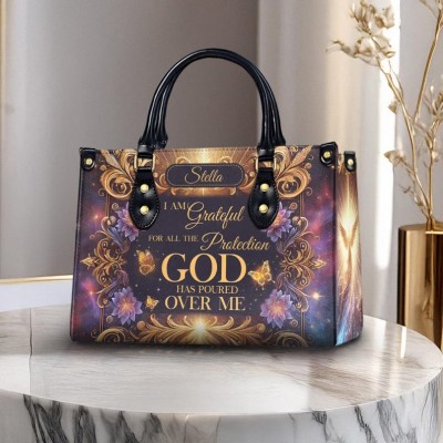 Personalised Christian Leather God Protection Bag Religious Gift for Women