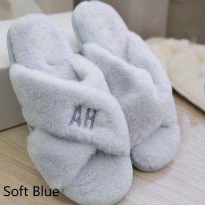 Personalised Short Faux Fur Embroidered Fluffy Slippers 