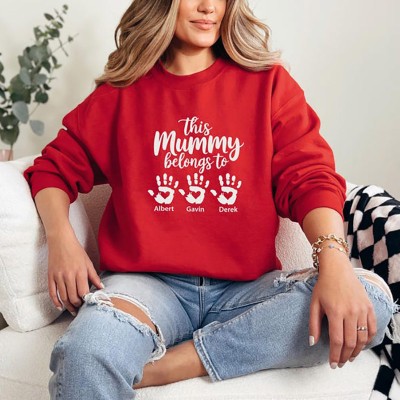 Personalised This Mummy Belongs Hoodie Long Sleeve with Custom Handprints for Mums