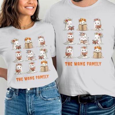 Custom Names Ghost Family Matching Sweatshirt Cute Ghost Reading Hoodies