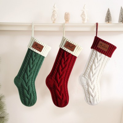Personalised Leather Patch Christmas Stockings Engraved Stocking With Name